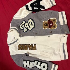 Kids Gray and White Paris Varsity Jacket